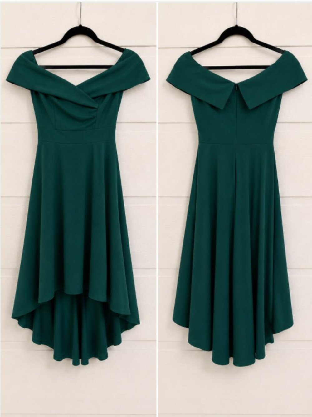 JASAMBAC Women's Off Shoulder Hi-Low Cocktail Dress Dark Green Size M NWT